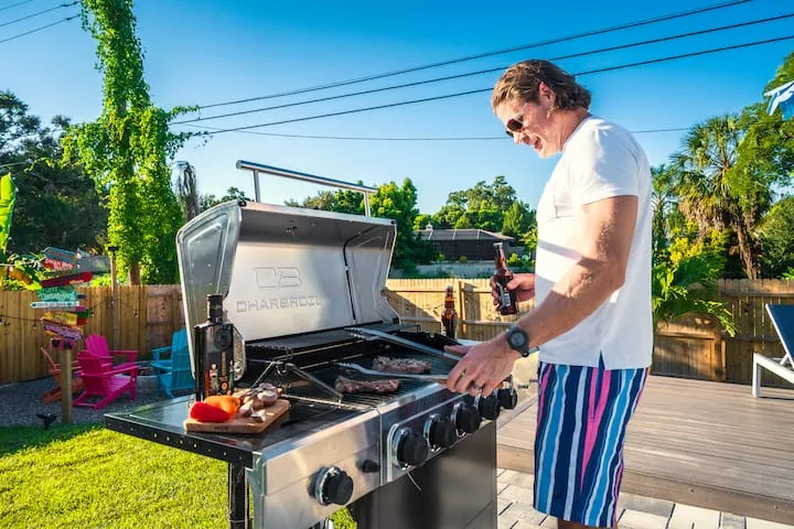 Grilling steaks on the gas BBQ