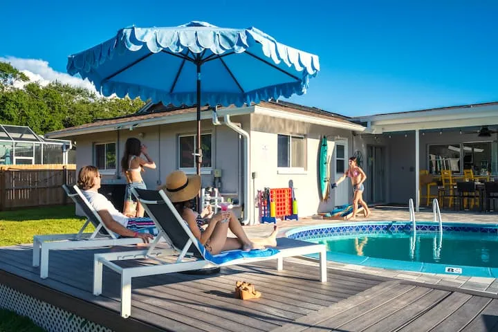 Sun deck with loungers and umbrellas