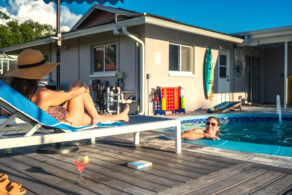 Relaxing on the pool deck
